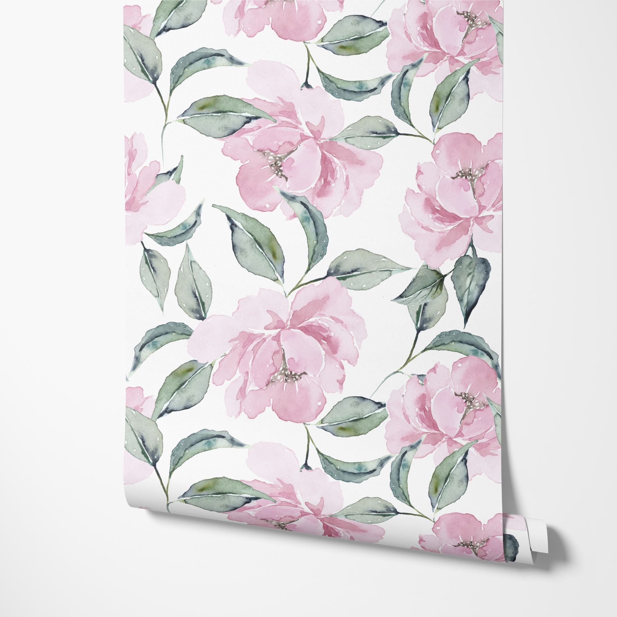 Abby Pink Blossom and Green Leaf Vintage Floral Wallpaper