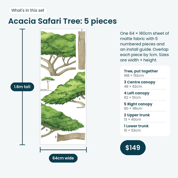 Acacia tree print sheet and piece sizes
