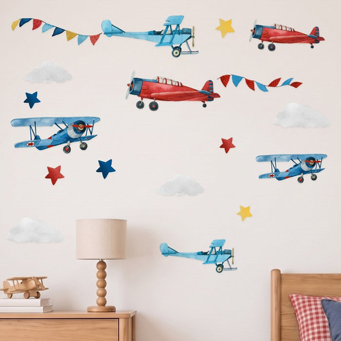 Airplane wall decals Accent Wall pack in a styled boys bedroom