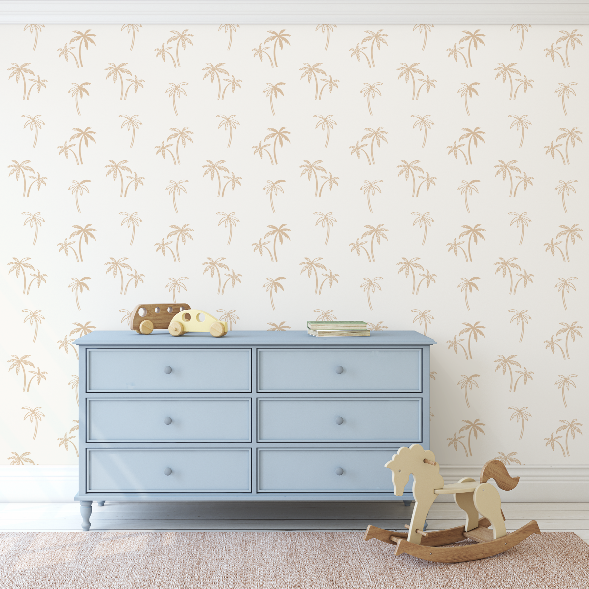 Andy Beige Tropical Palms Beachhouse Wallpaper