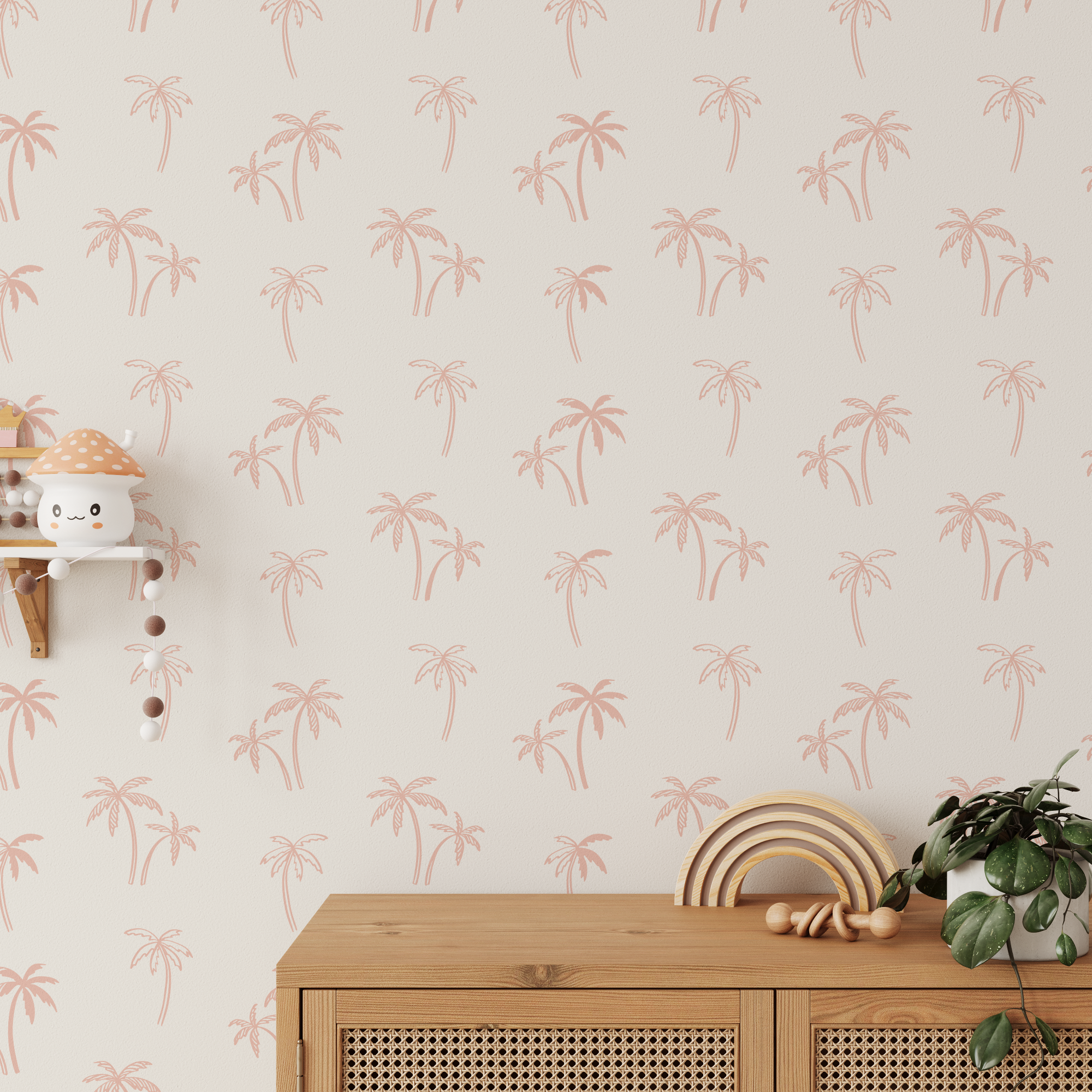 Andy Pink Tropical Palms Beachhouse Wallpaper