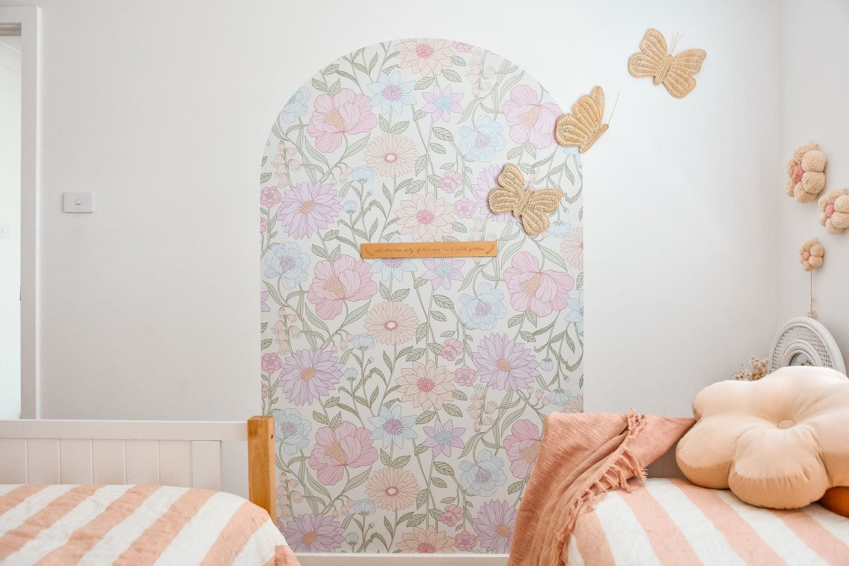 Customer photo of the June floral arch decal in a girls bedroom
