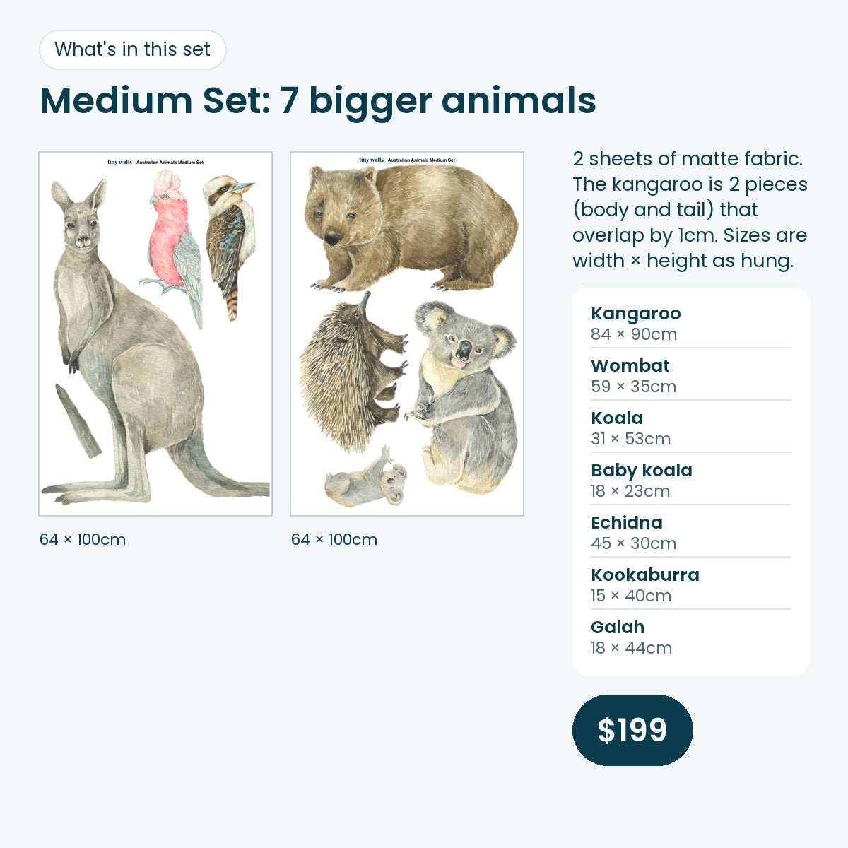 Australian animal Medium Set print sheets and sizes