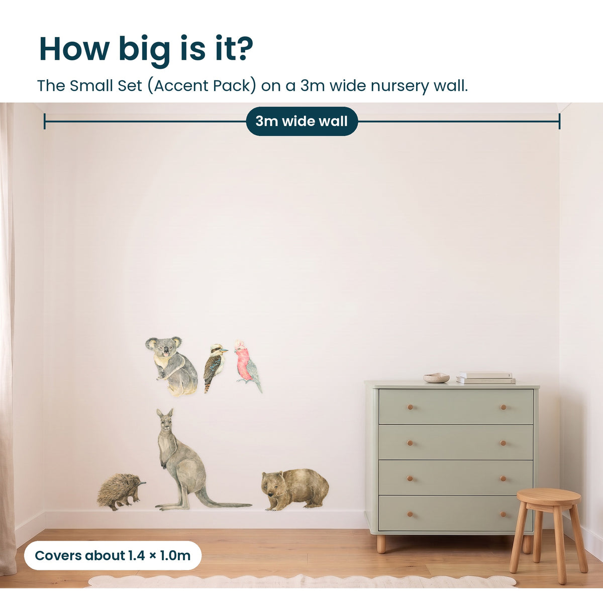How big is the Australian animal Small Set on a 3m wall