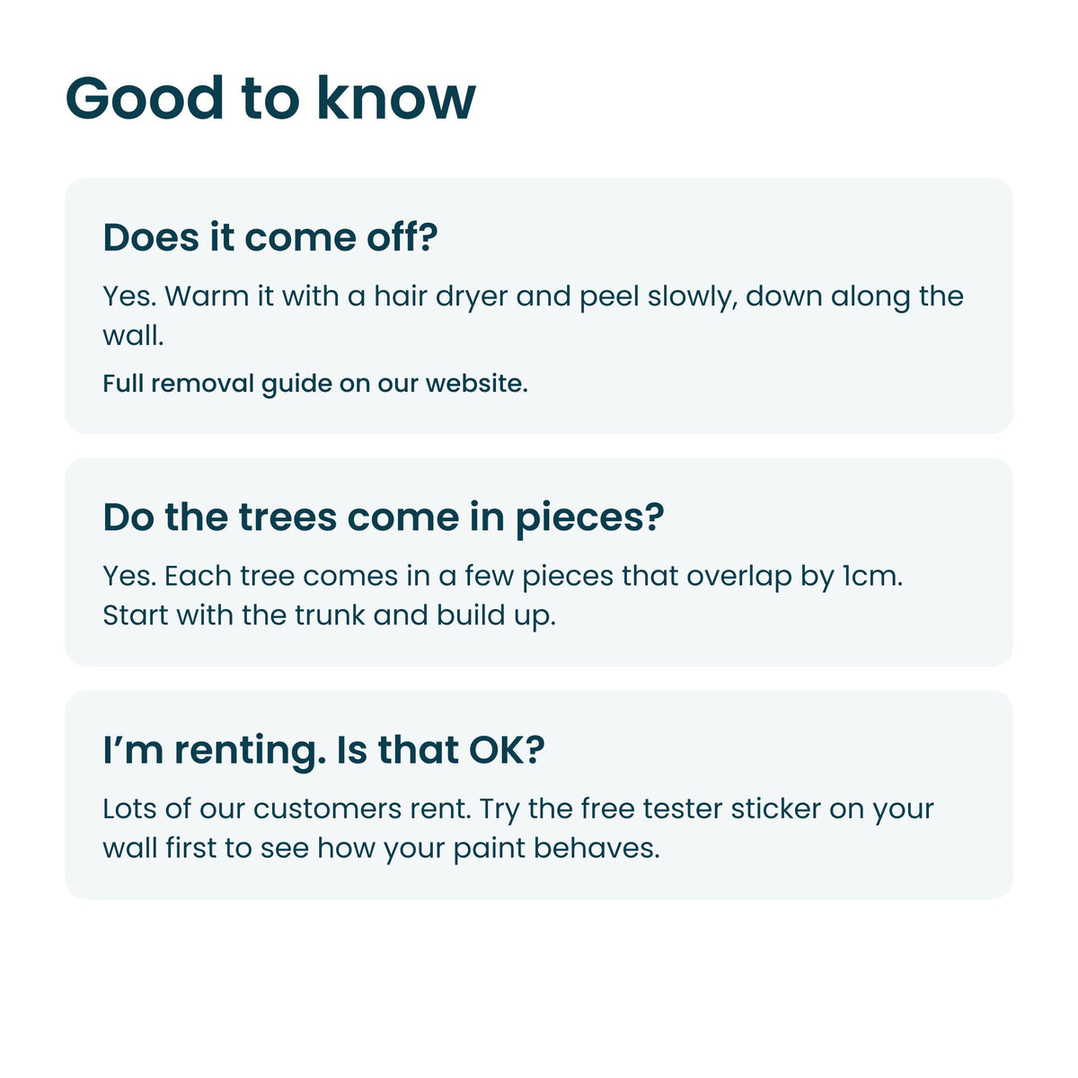 Good to know: how the decals come off, how the trees go together, and renting