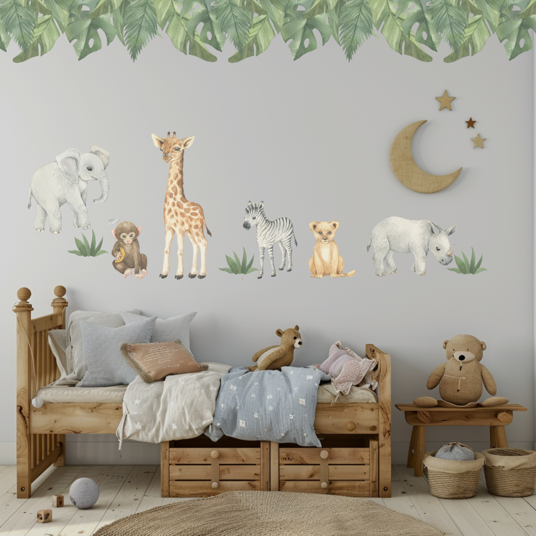 Baby Safari Animal Wall Decals - Watercolour Nursery Decor