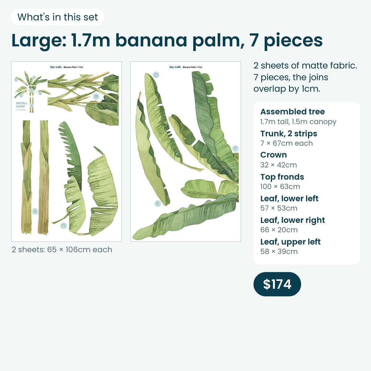 Large banana palm print sheets and piece sizes