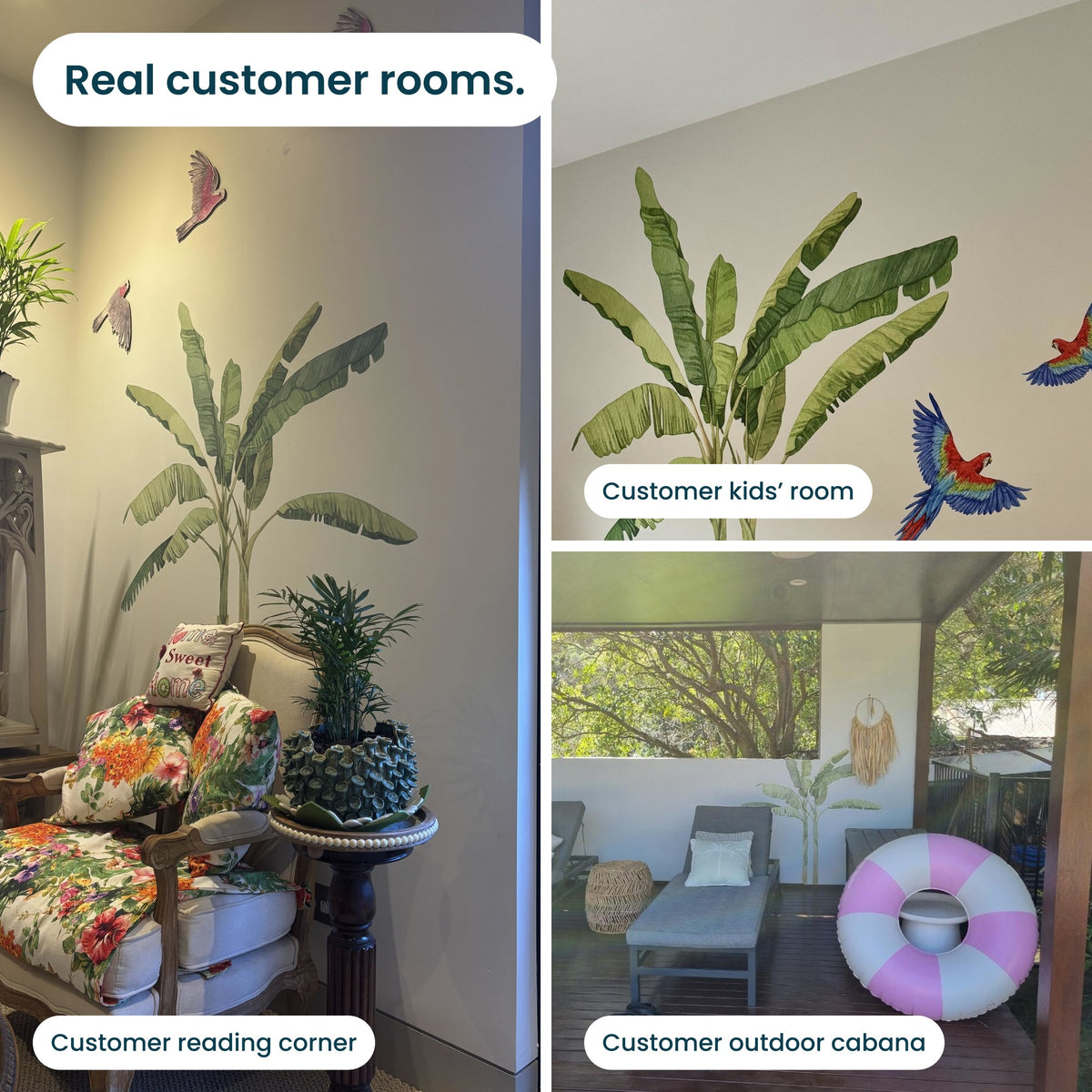 Real customer rooms with the banana palm decal