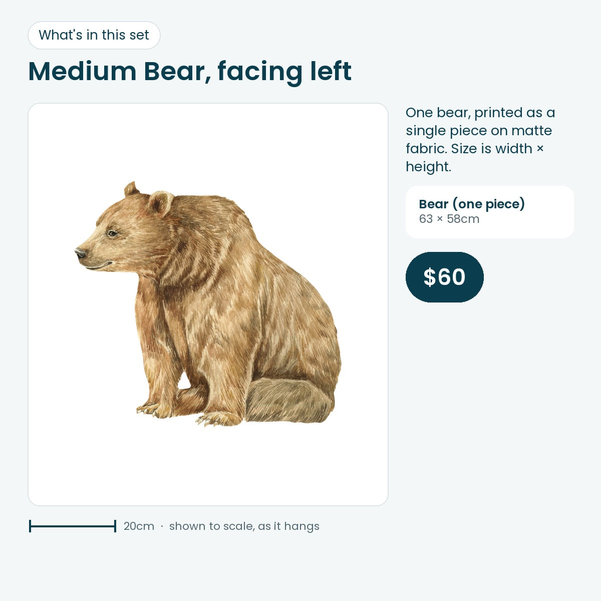 Medium bear decal facing left, 63 × 58cm, one piece