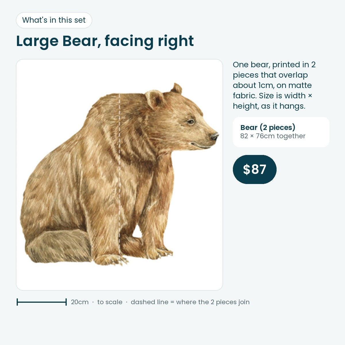 Large bear decal facing right, 82 × 76cm, printed in 2 pieces