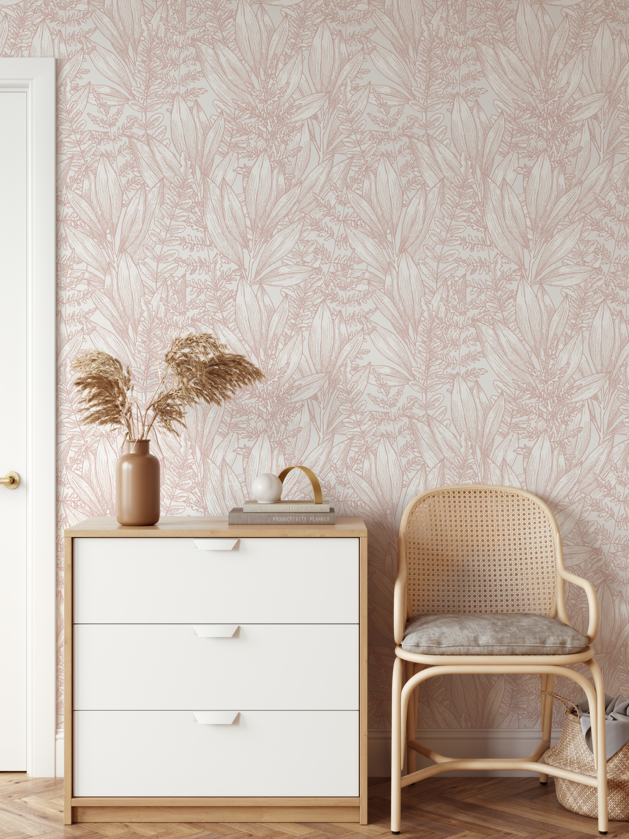 Botanical Dusty Pink Foliage Leaves Tropical Wallpaper Mural