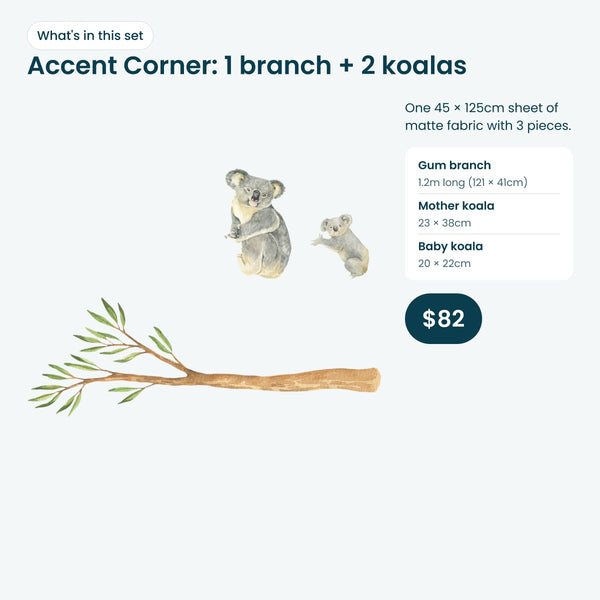 What's in the Accent Corner set: 1 gum branch and 2 koalas laid out