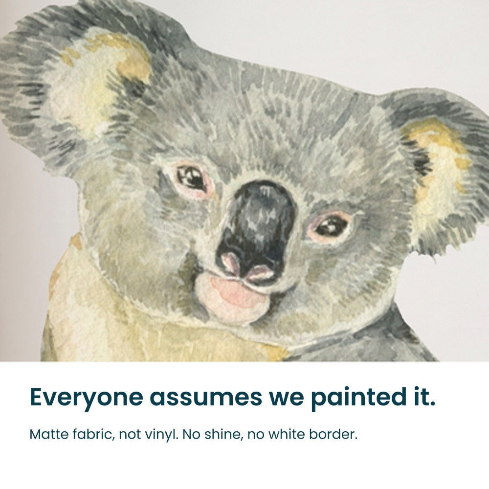 Close-up of the hand-painted watercolour detail on a koala decal