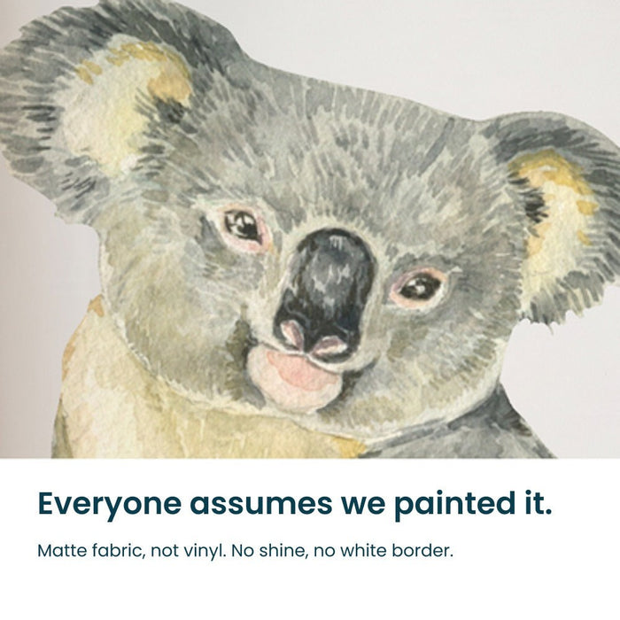Close-up of the hand-painted watercolour detail on a koala decal