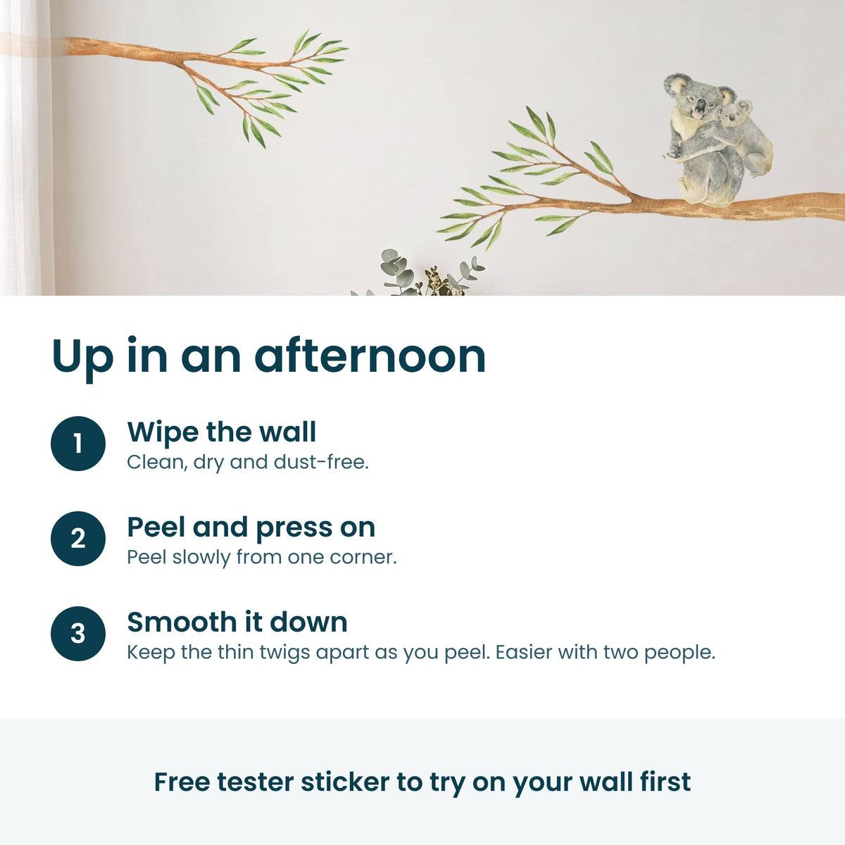 How to put up the gum branch and koala wall decals step by step