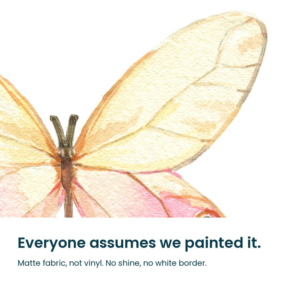 Close-up of the watercolour butterfly decals
