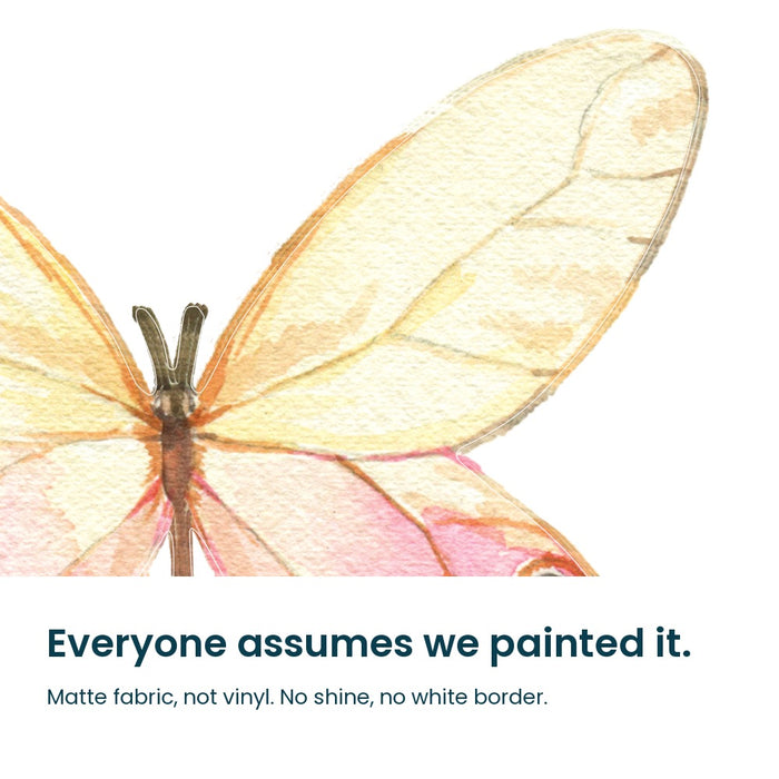 Close-up of the watercolour butterfly decals
