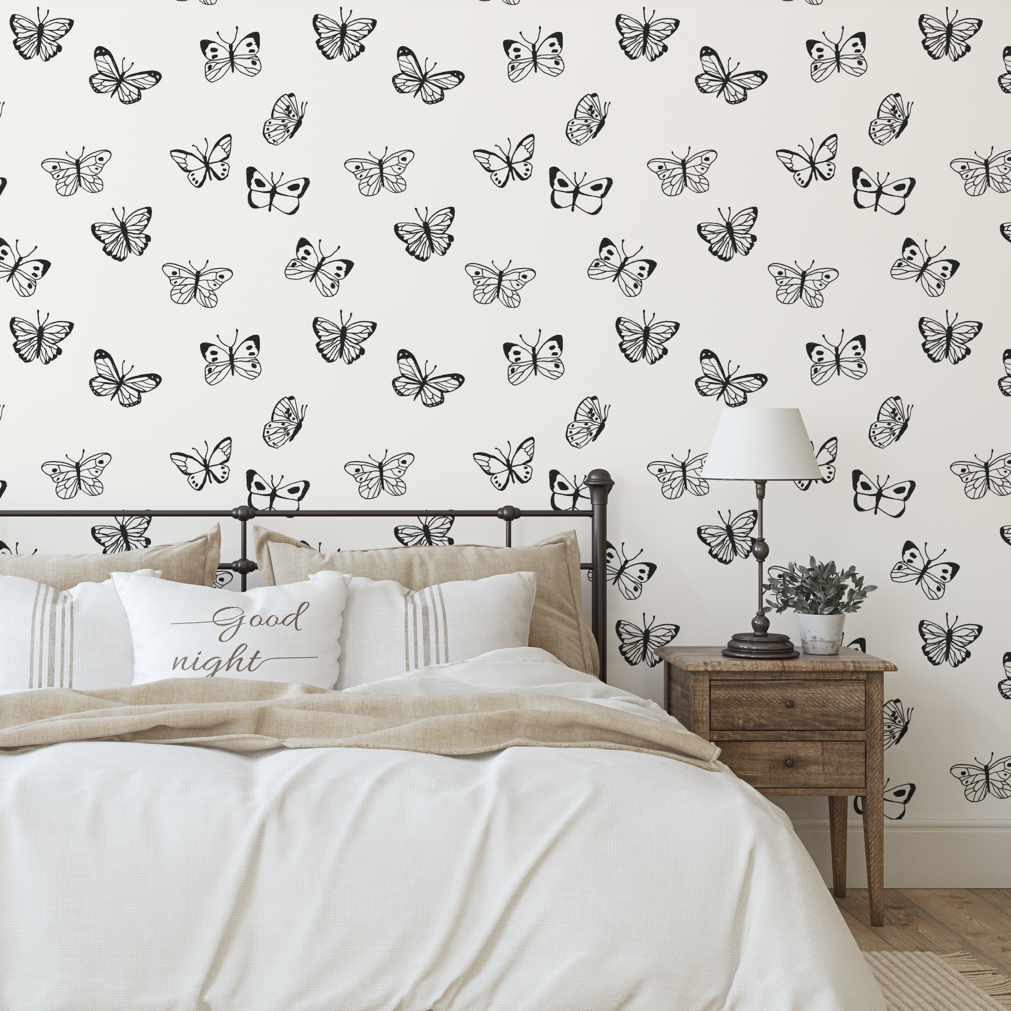 Jane Butterfly Black & Ivory Wallpaper