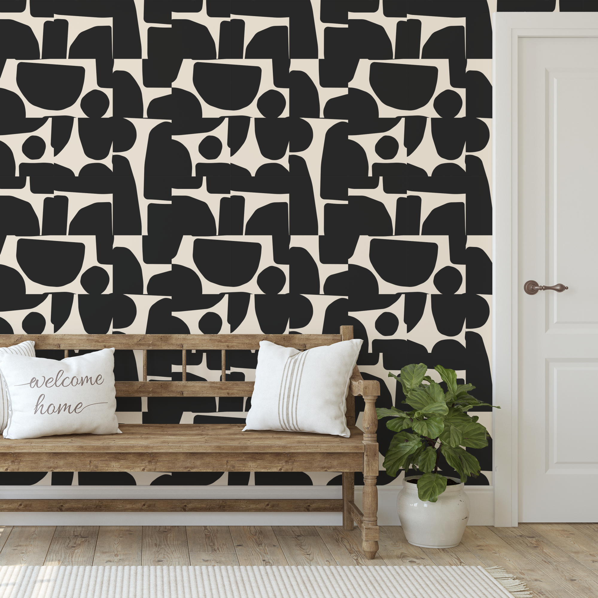 Charmaine Abstract Black & Cream Wallpaper