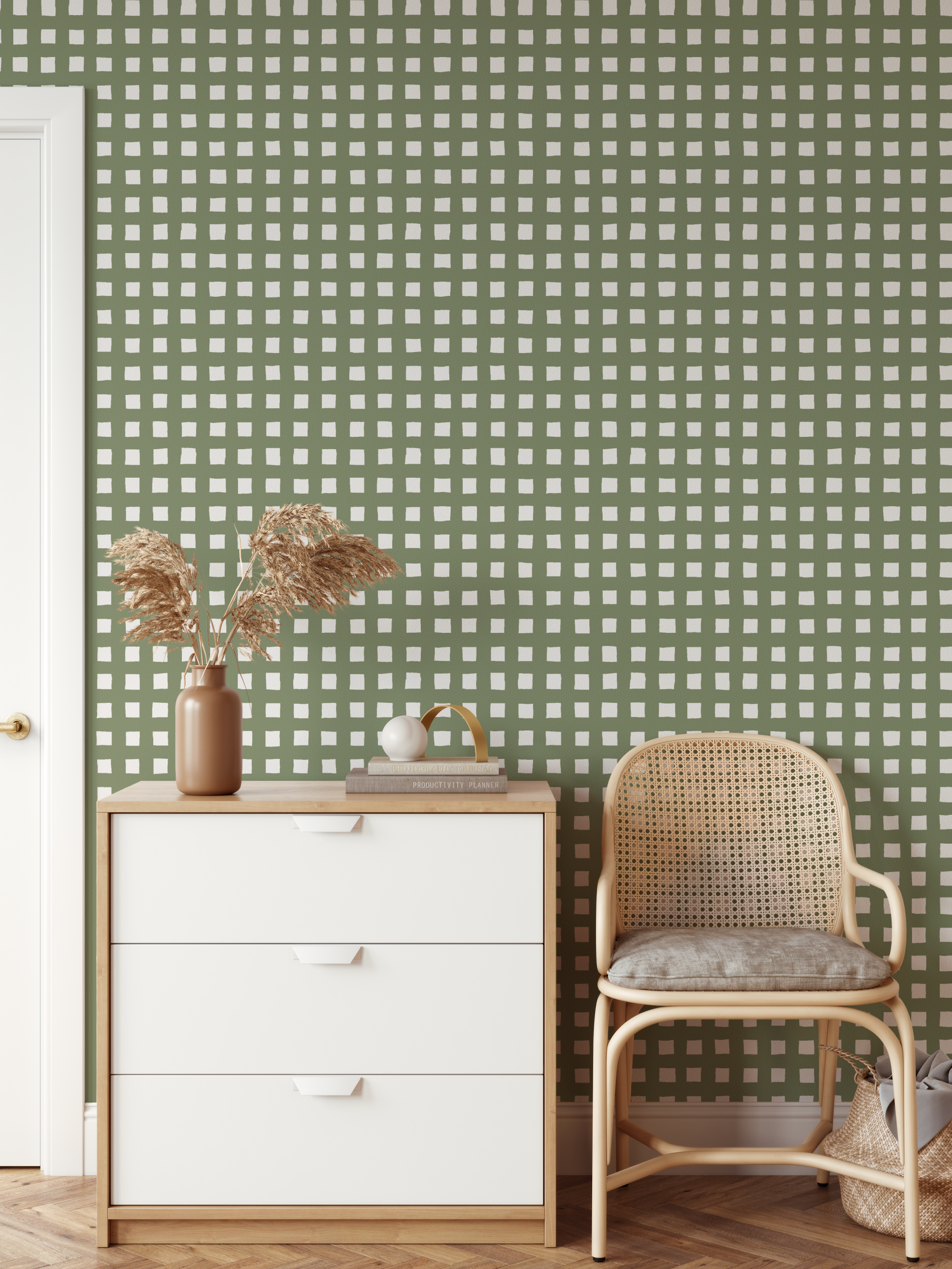 Finley Check Olive Green Wallpaper