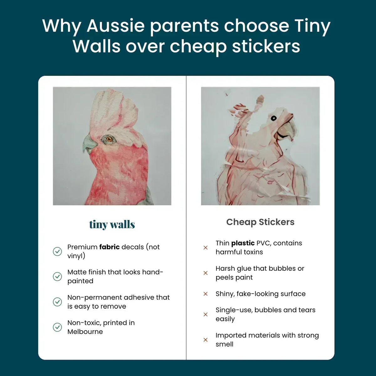 Comparison of Tiny Walls fabric wall decals and cheap plastic wall stickers