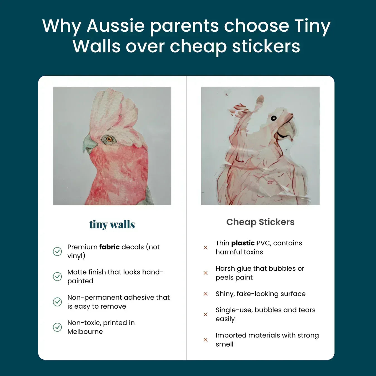 Comparison of Tiny Walls fabric wall decals and cheap plastic wall stickers