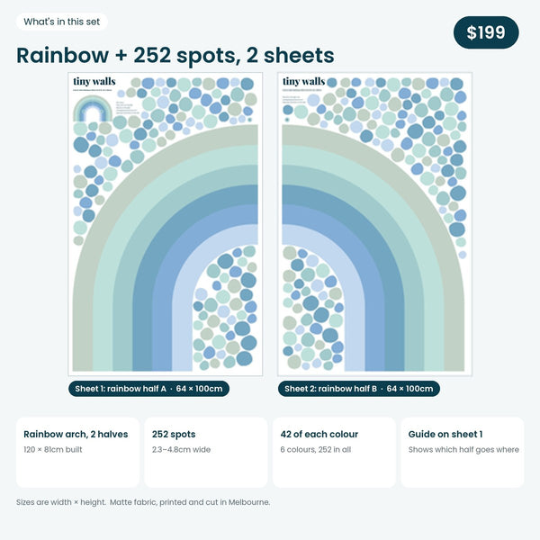 What is in the Cool & Calm rainbow set: two 64 x 100cm sheets