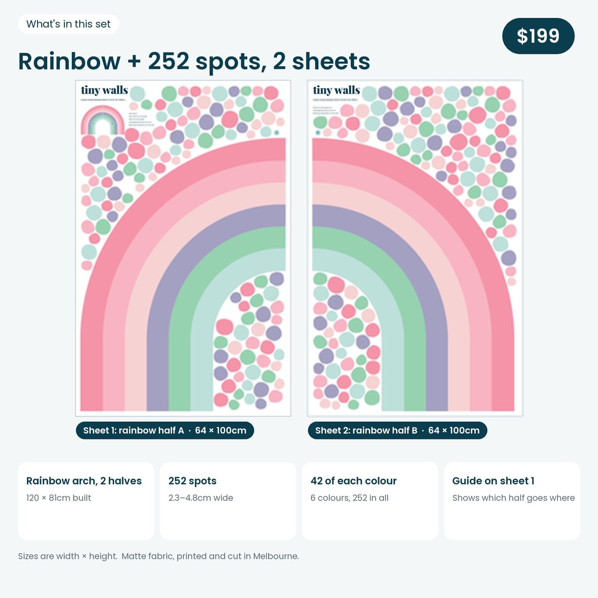 What is in the Cotton Candy rainbow set: two 64 x 100cm sheets