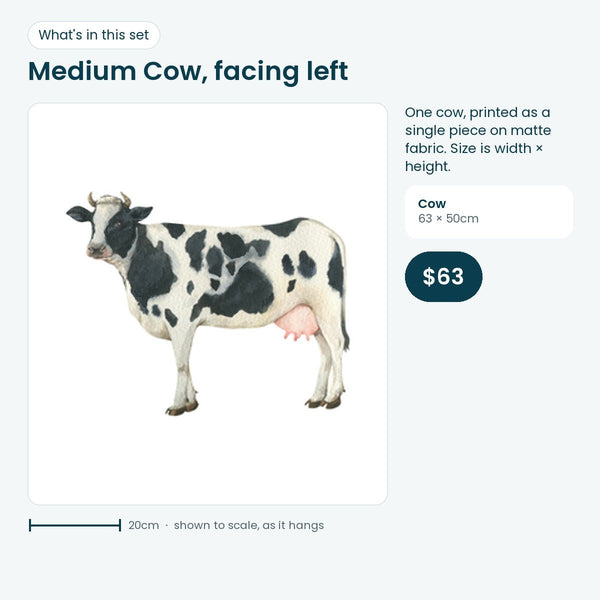 Medium cow decal facing left, 63 × 50cm
