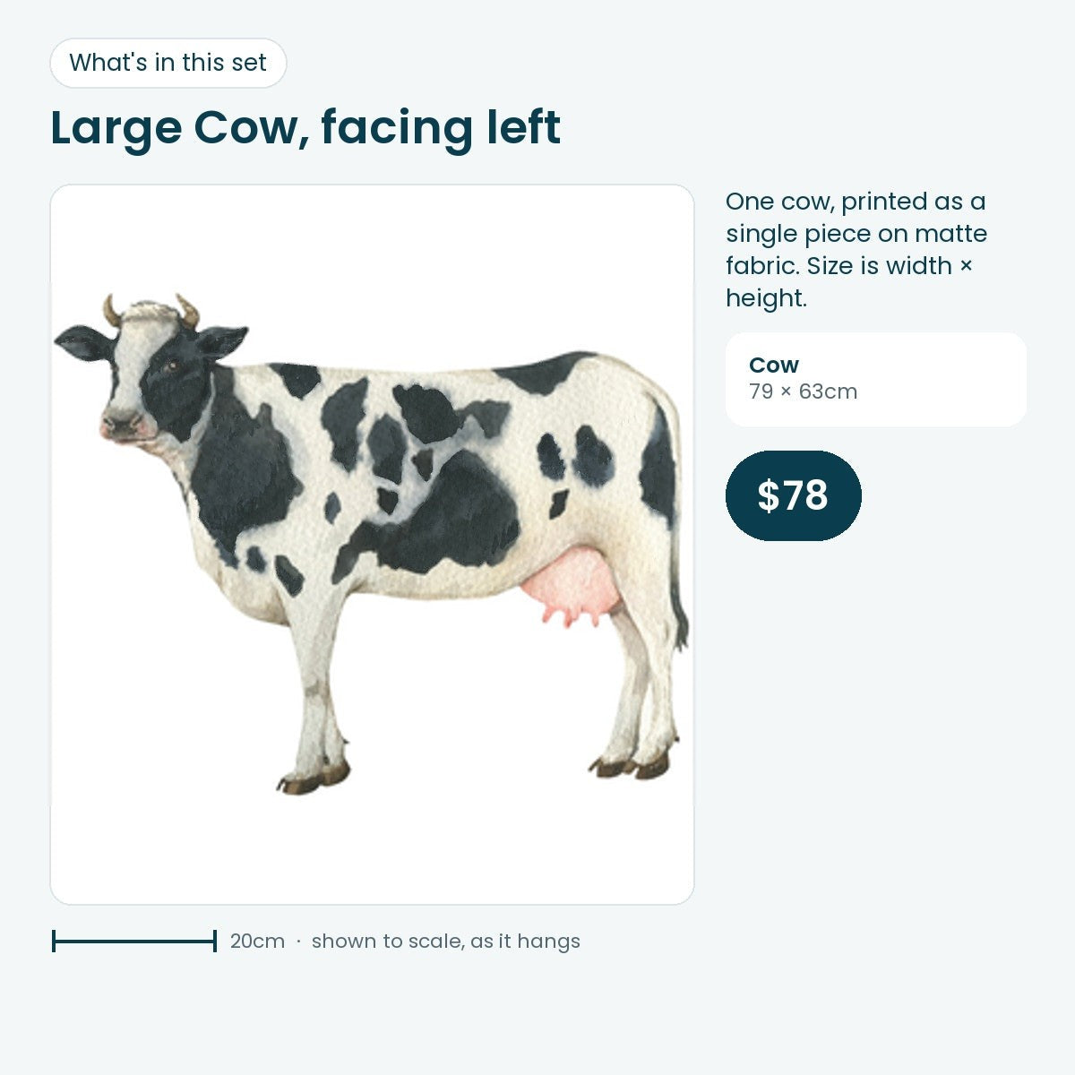 Large cow decal facing left, 79 × 63cm