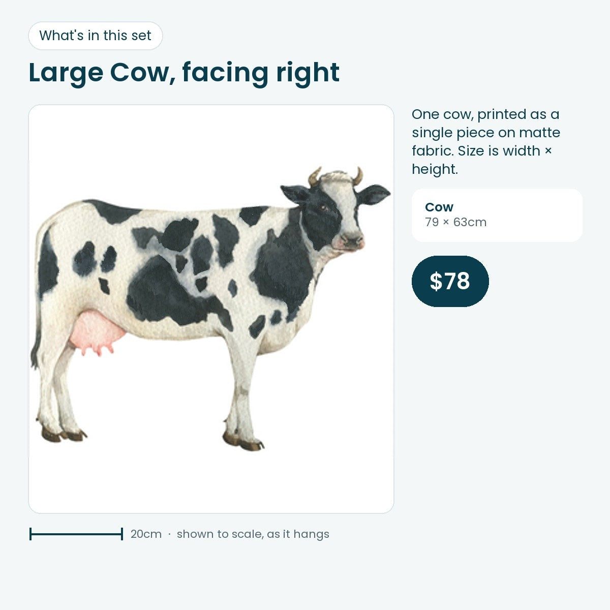 Large cow decal facing right, 79 × 63cm