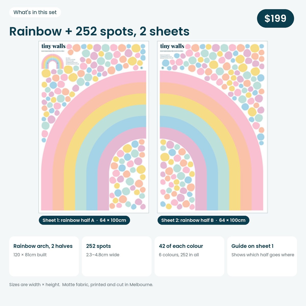 What is in the Danish Pastels rainbow set: two 64 x 100cm sheets