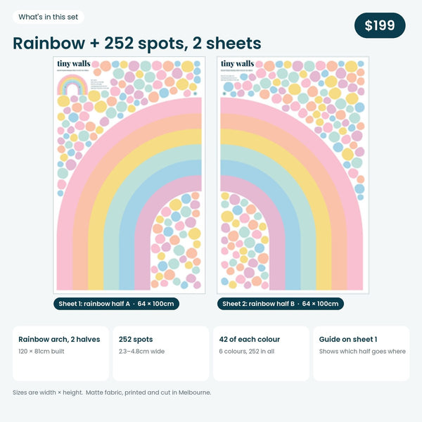 What is in the Danish Pastels rainbow set: two 64 x 100cm sheets