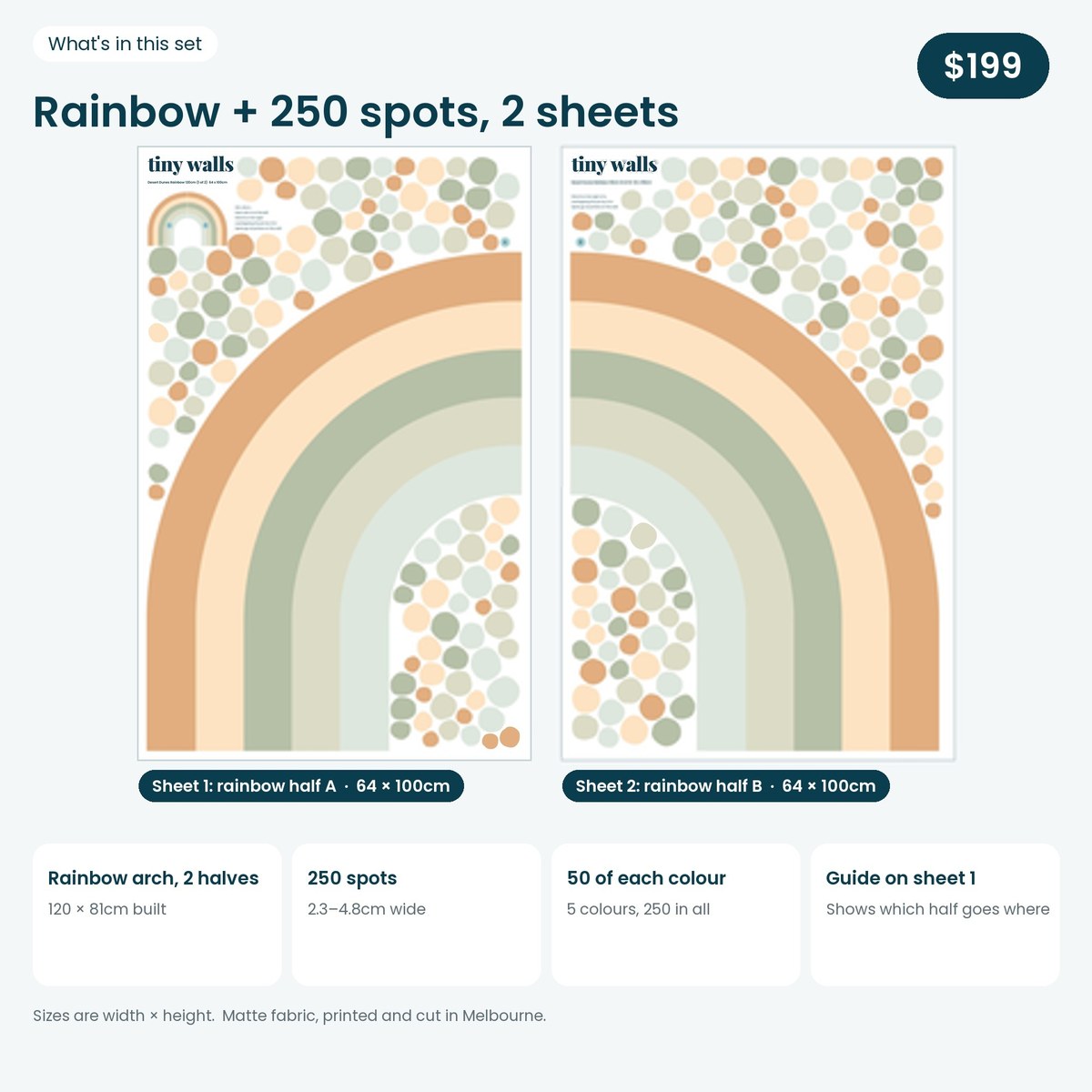 What is in the Desert Dunes rainbow set: two 64 x 100cm sheets
