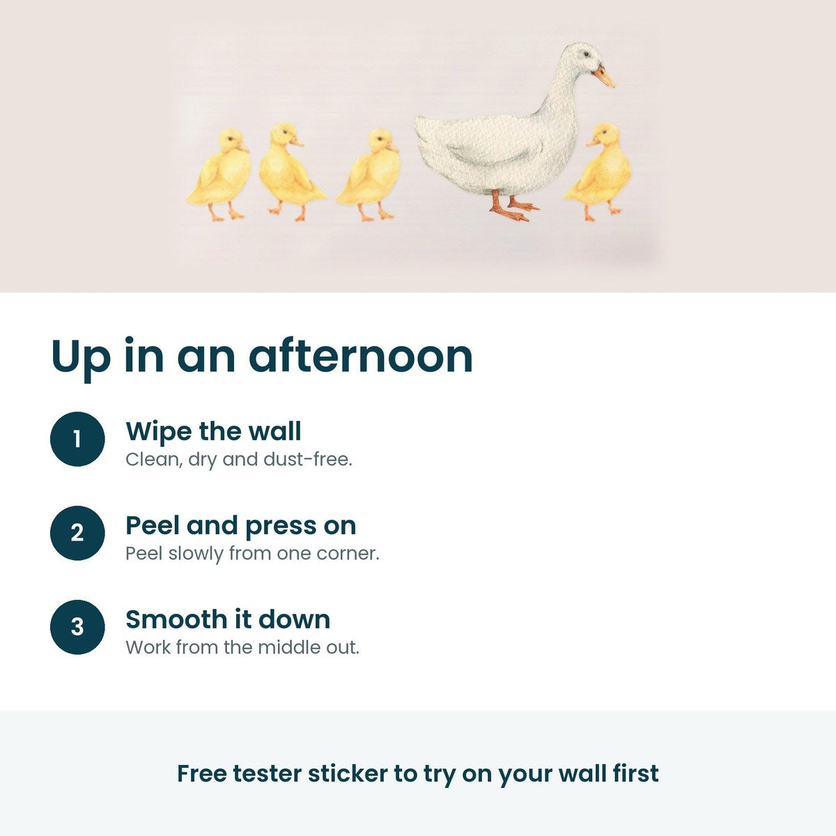 How to put up the duck and four ducklings wall decals in three steps