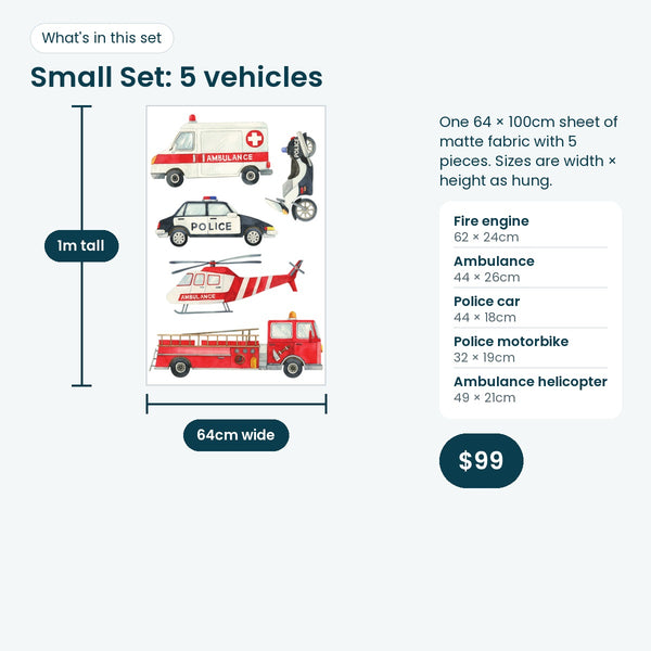 Emergency vehicle Small Set print sheet and sizes