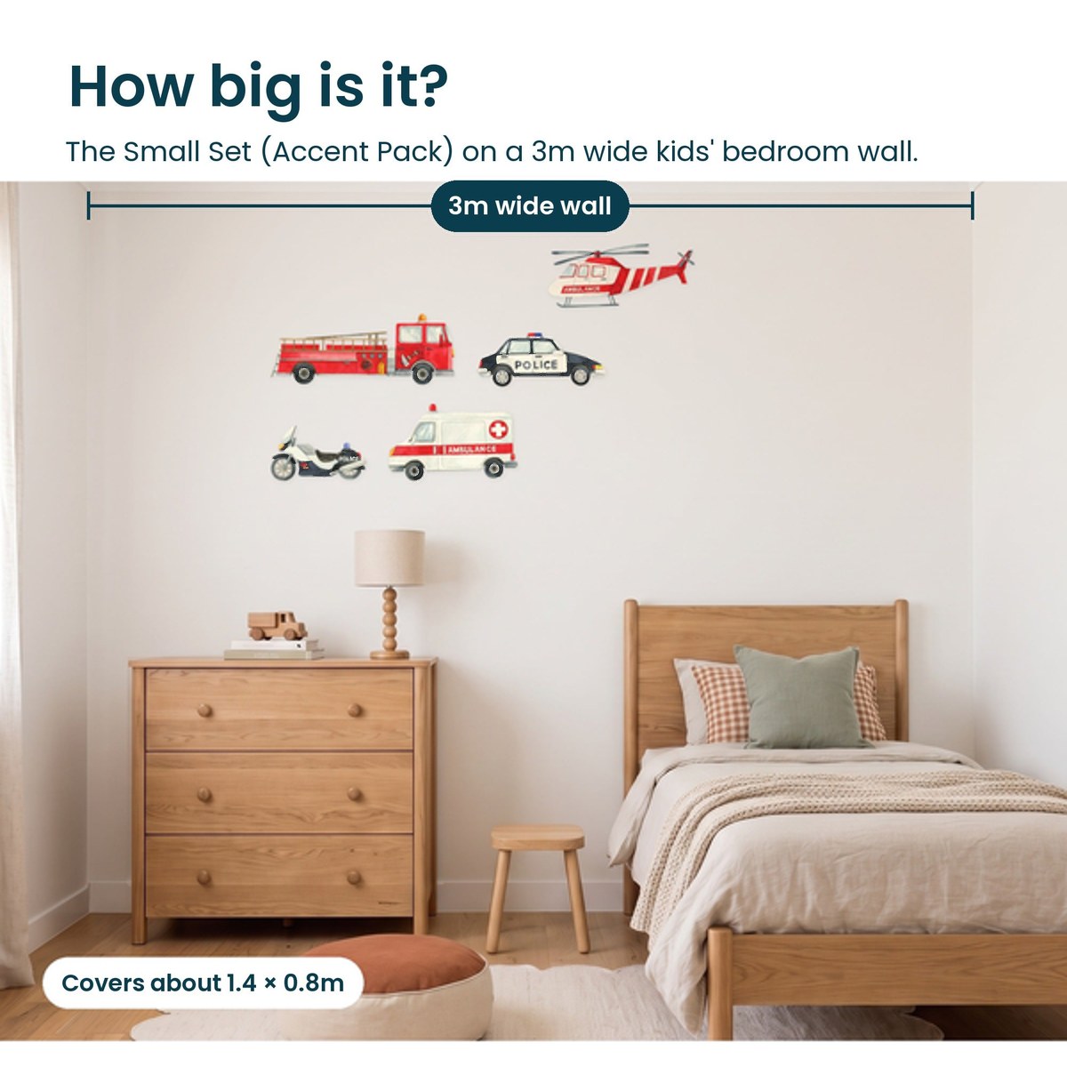 How big is the emergency vehicle Small Set on a 3m wall