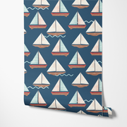 Ethan Blue Sailboats Kids Wallpaper