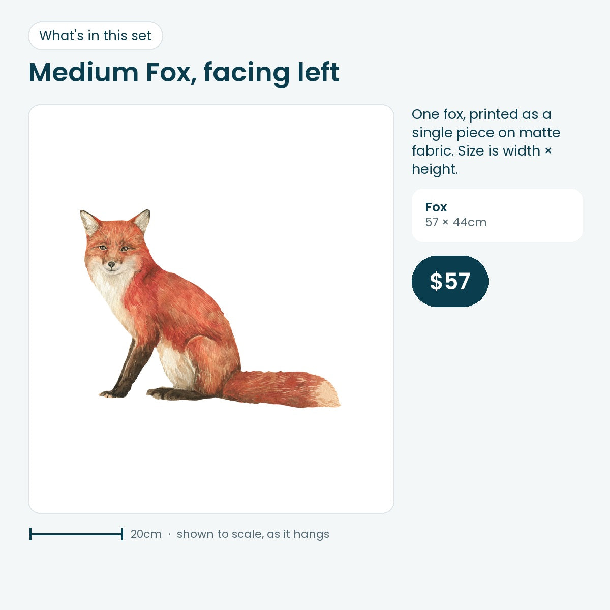Medium fox decal facing left, 57 × 44cm