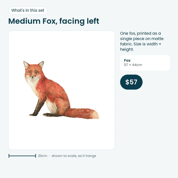 Medium fox decal facing left, 57 × 44cm