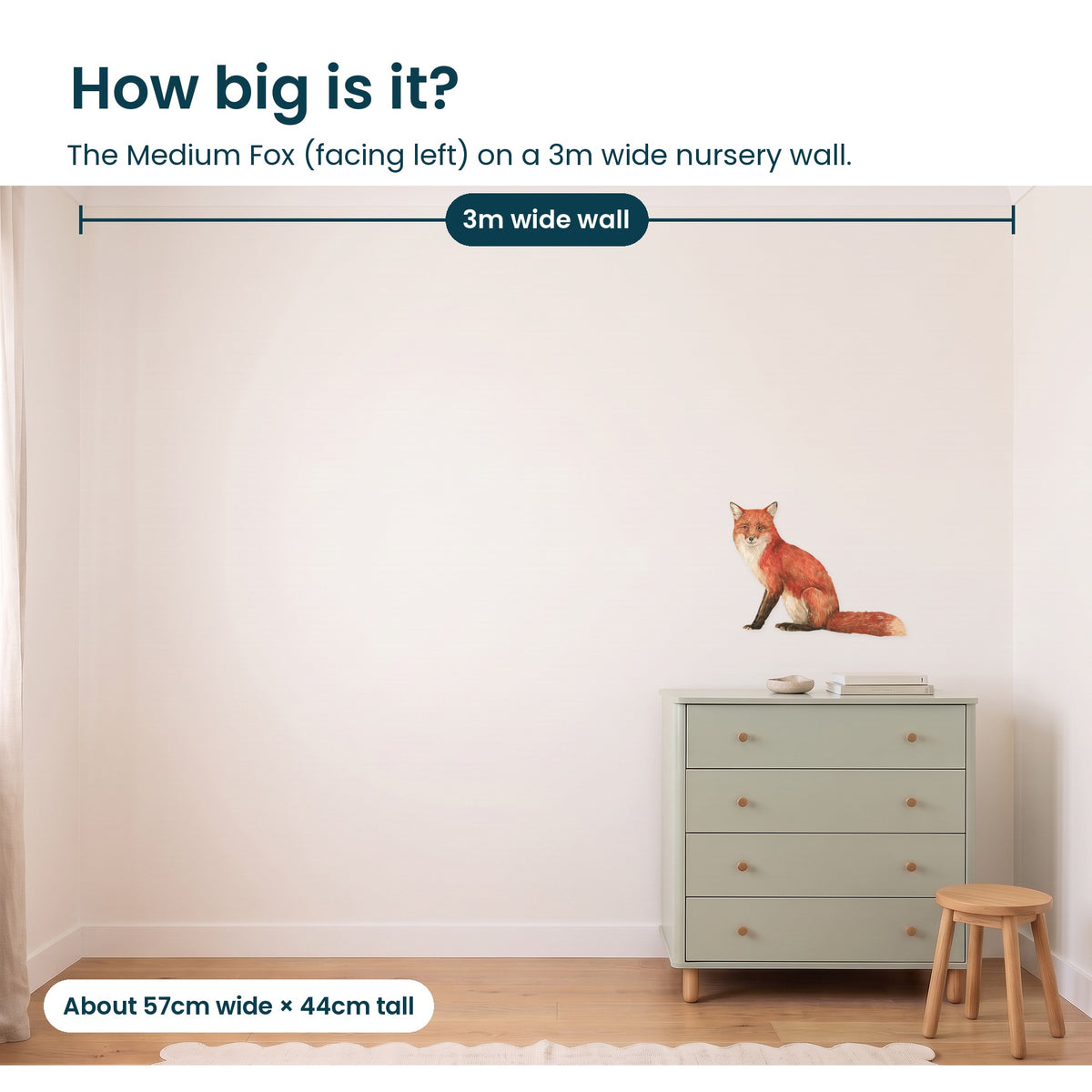 Medium fox facing left on a 3m nursery wall