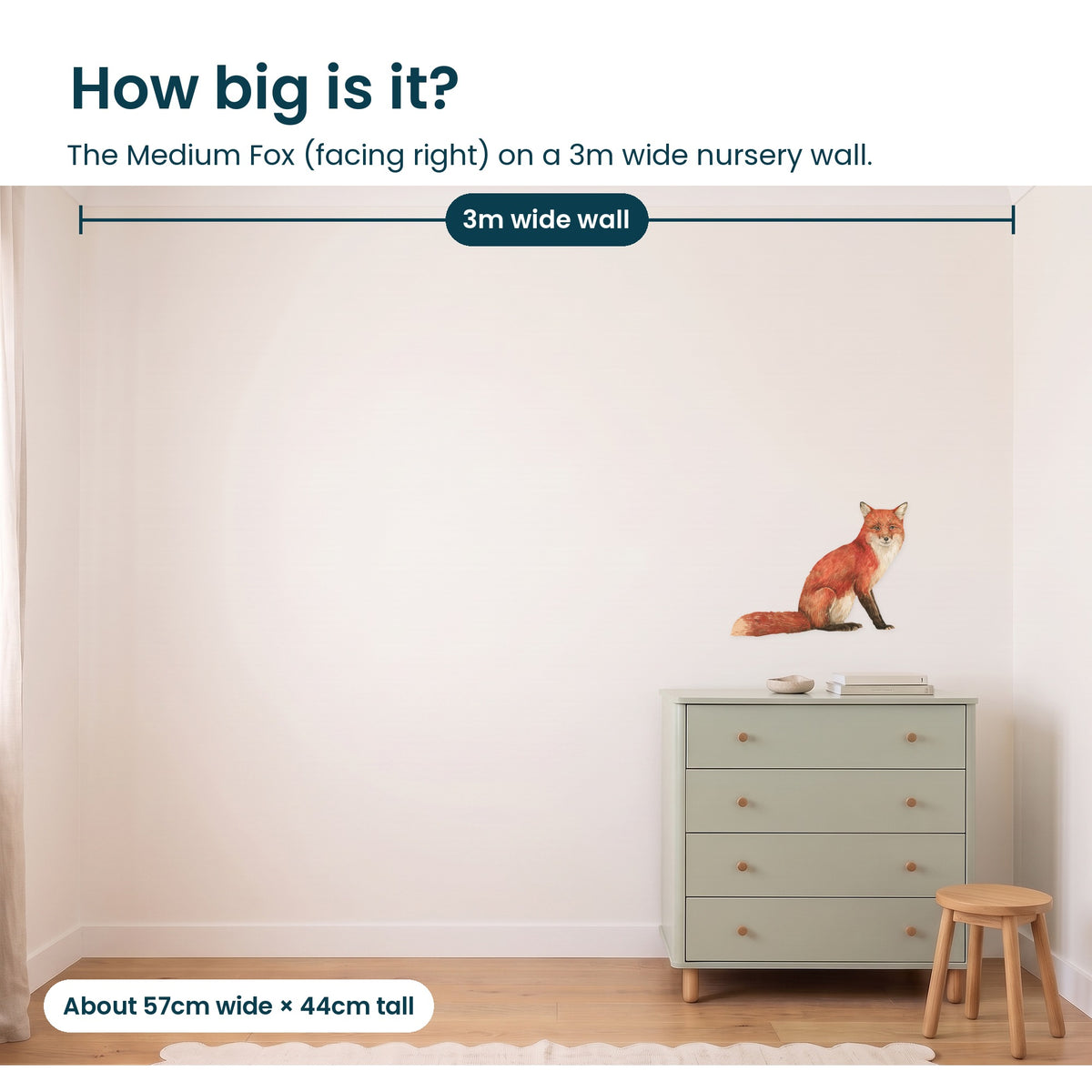 Medium fox facing right on a 3m nursery wall