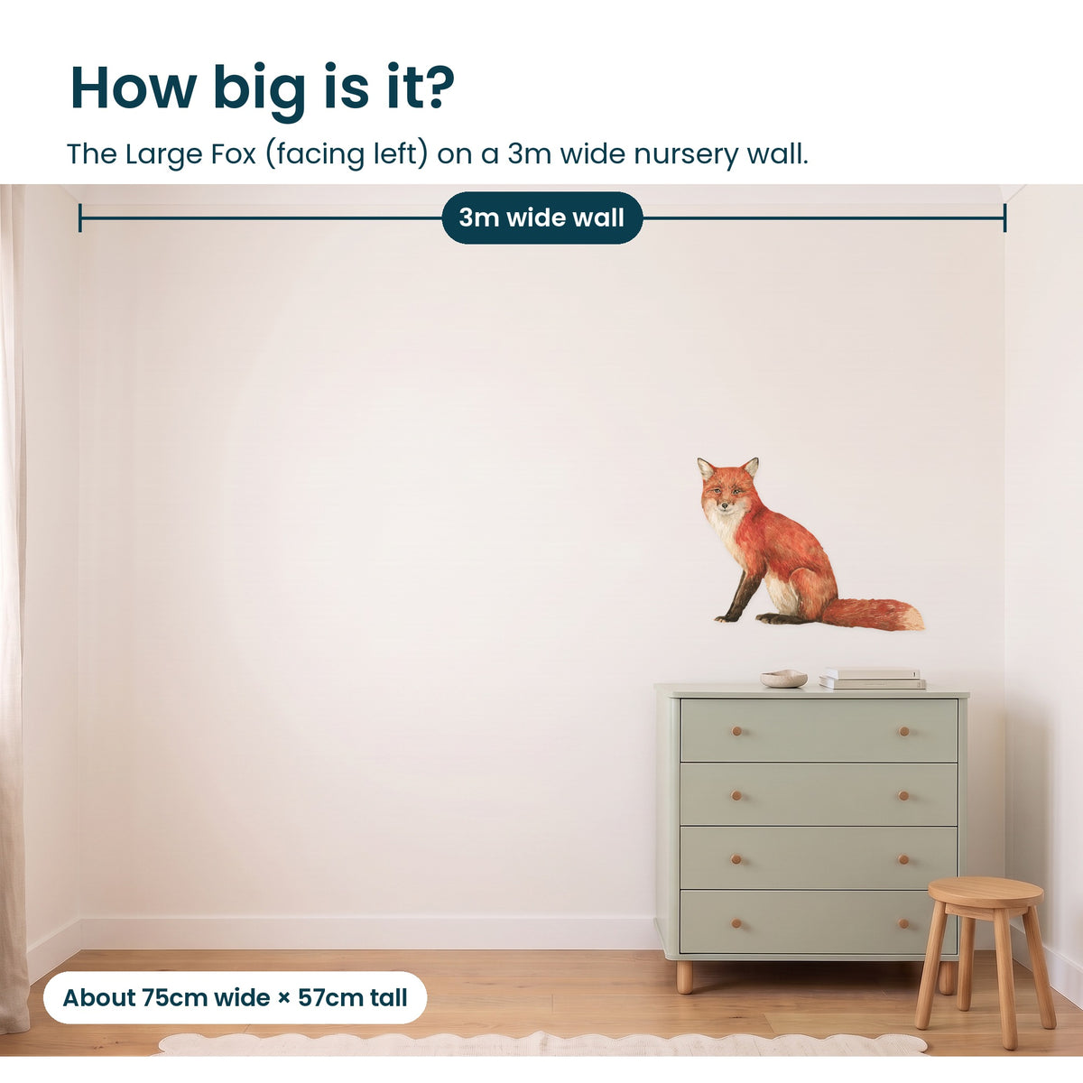Large fox facing left on a 3m nursery wall