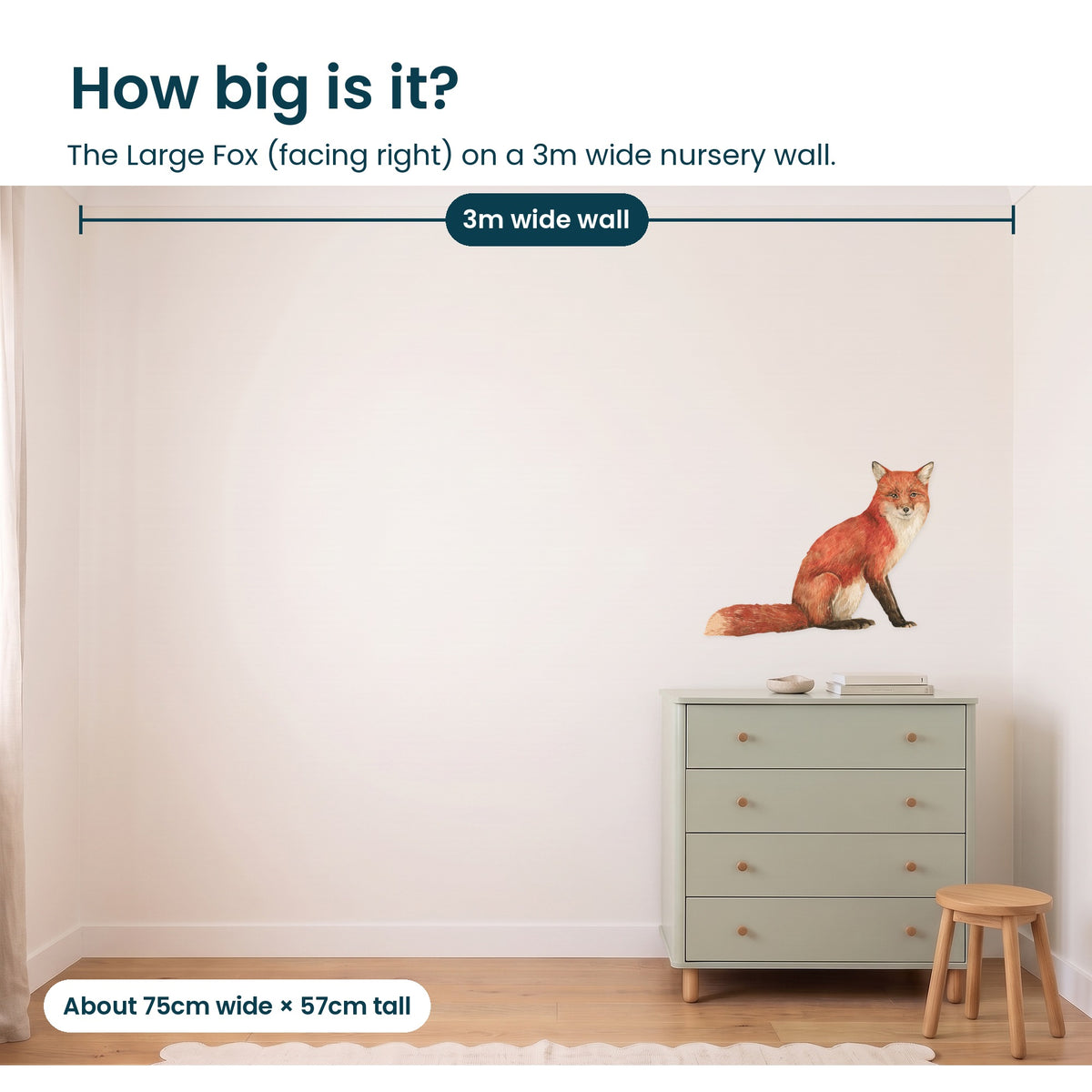 Large fox facing right on a 3m nursery wall
