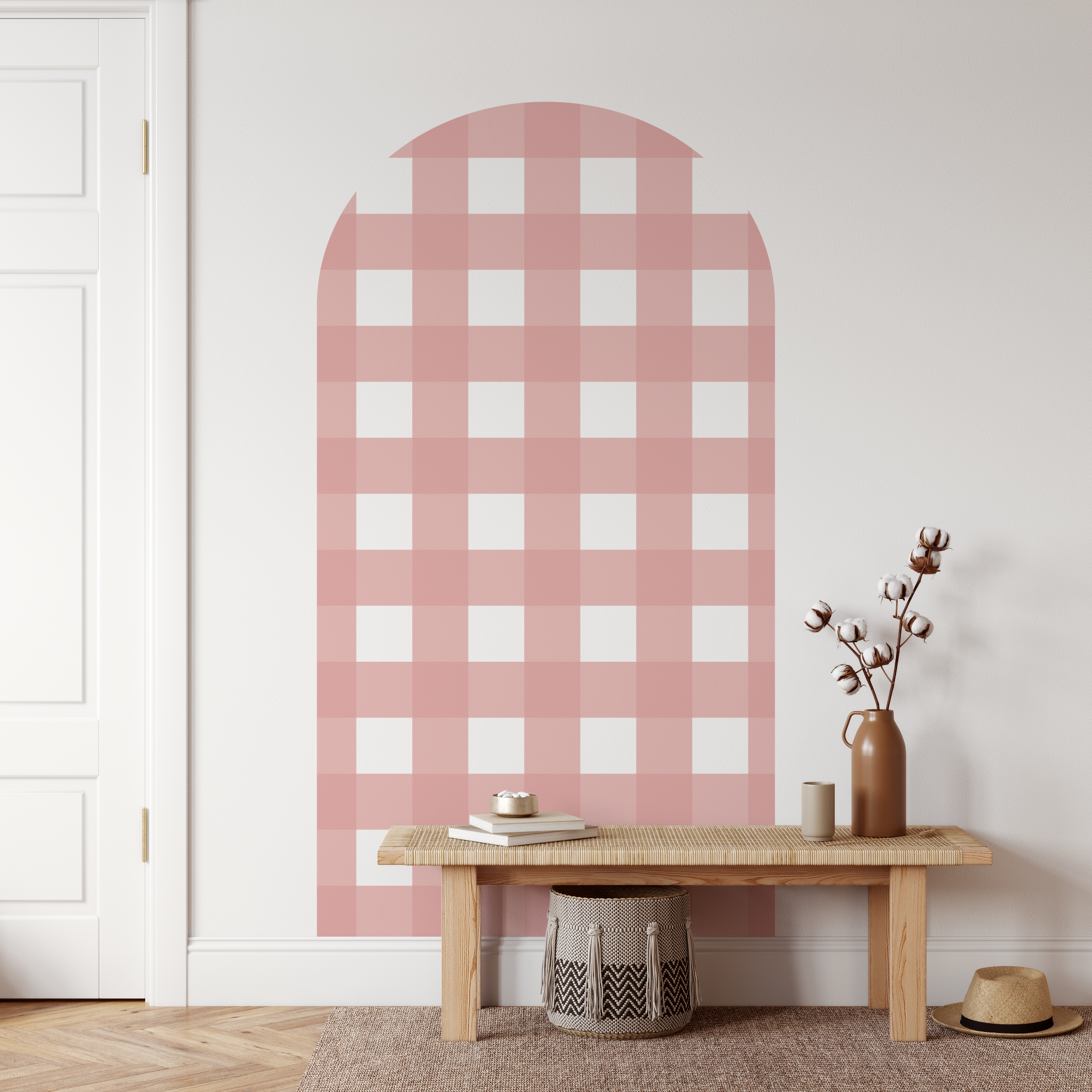 Gingham Check Blush Pink Arch Decal