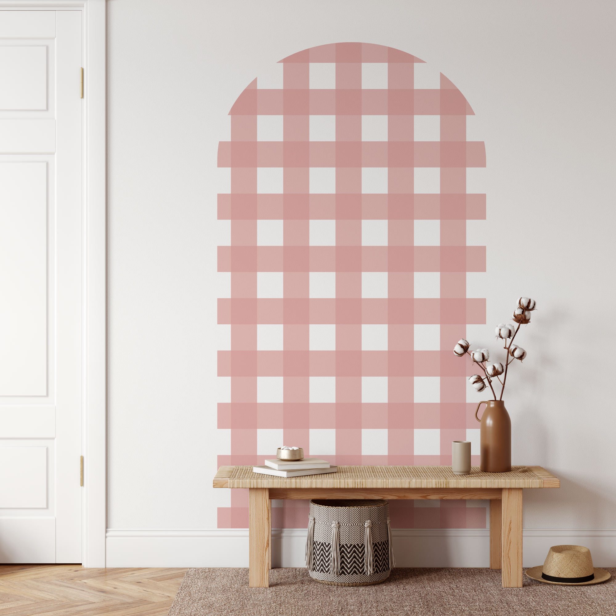 Gingham Check Blush Pink Arch Decal