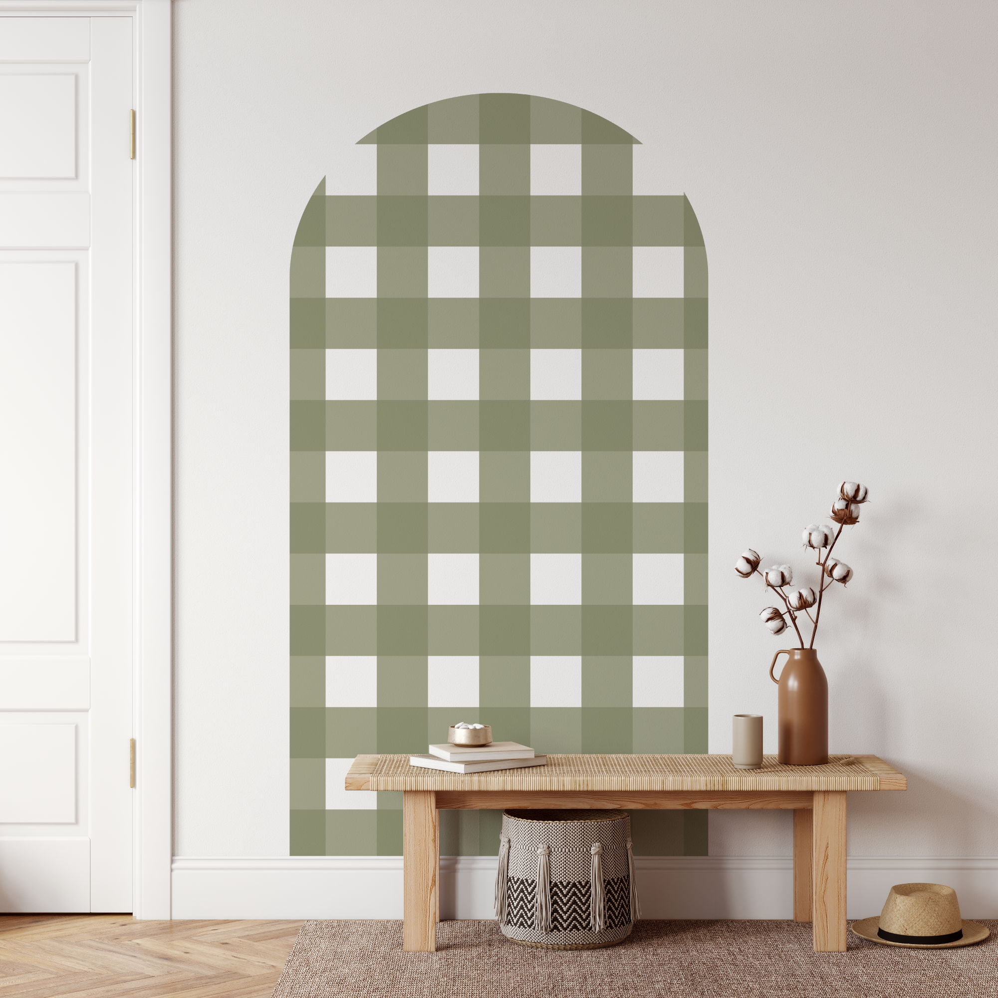 Gingham Check Olive Green Arch Decal