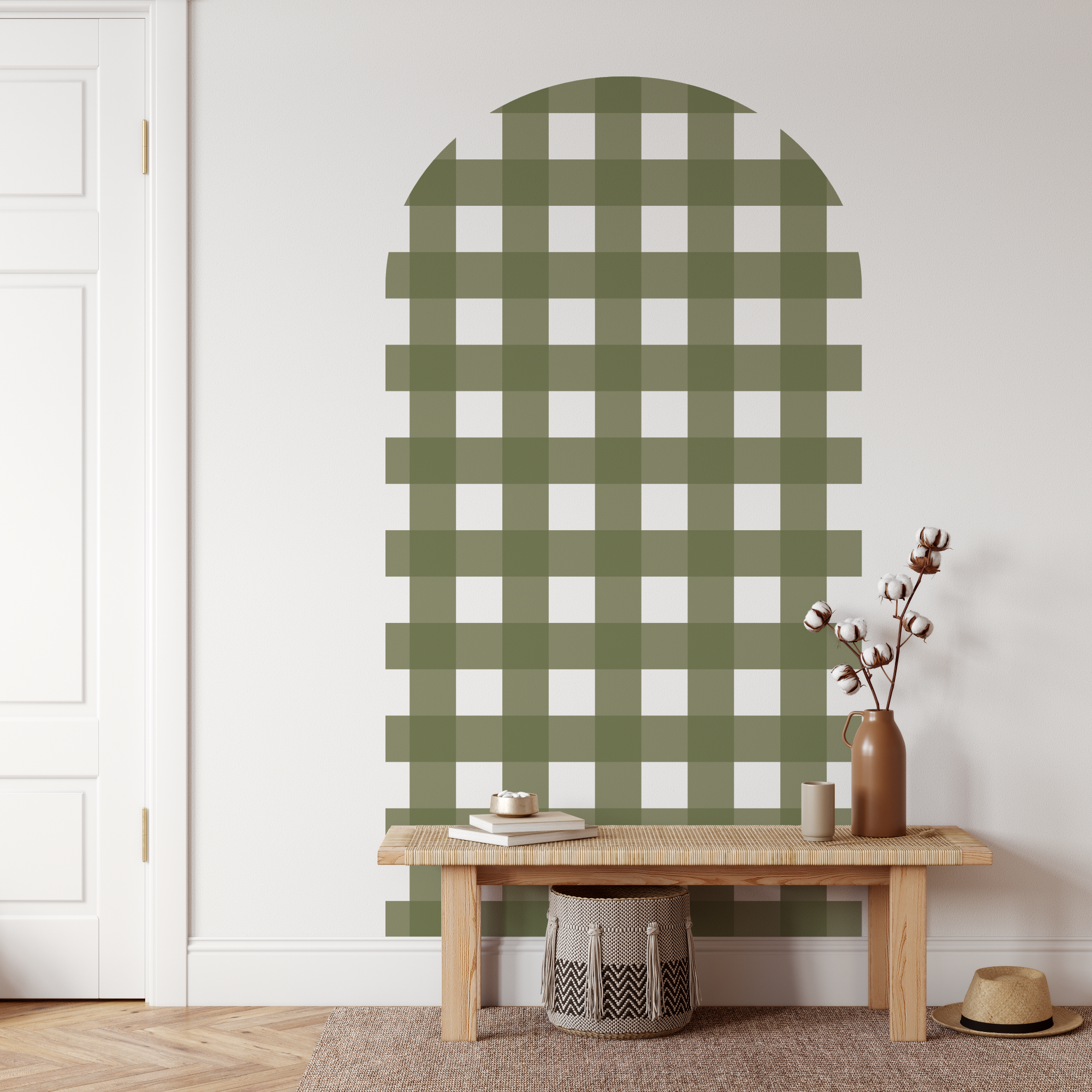 Gingham Check Olive Green Arch Decal