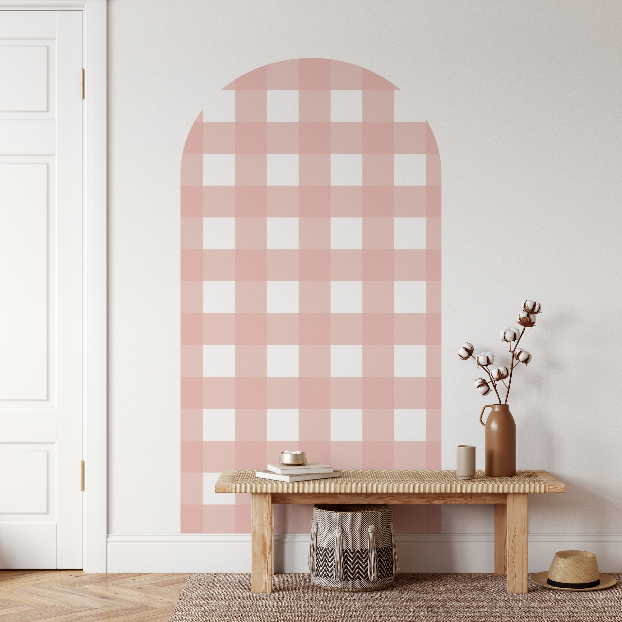 Gingham Check Petal Pink Arch Decal