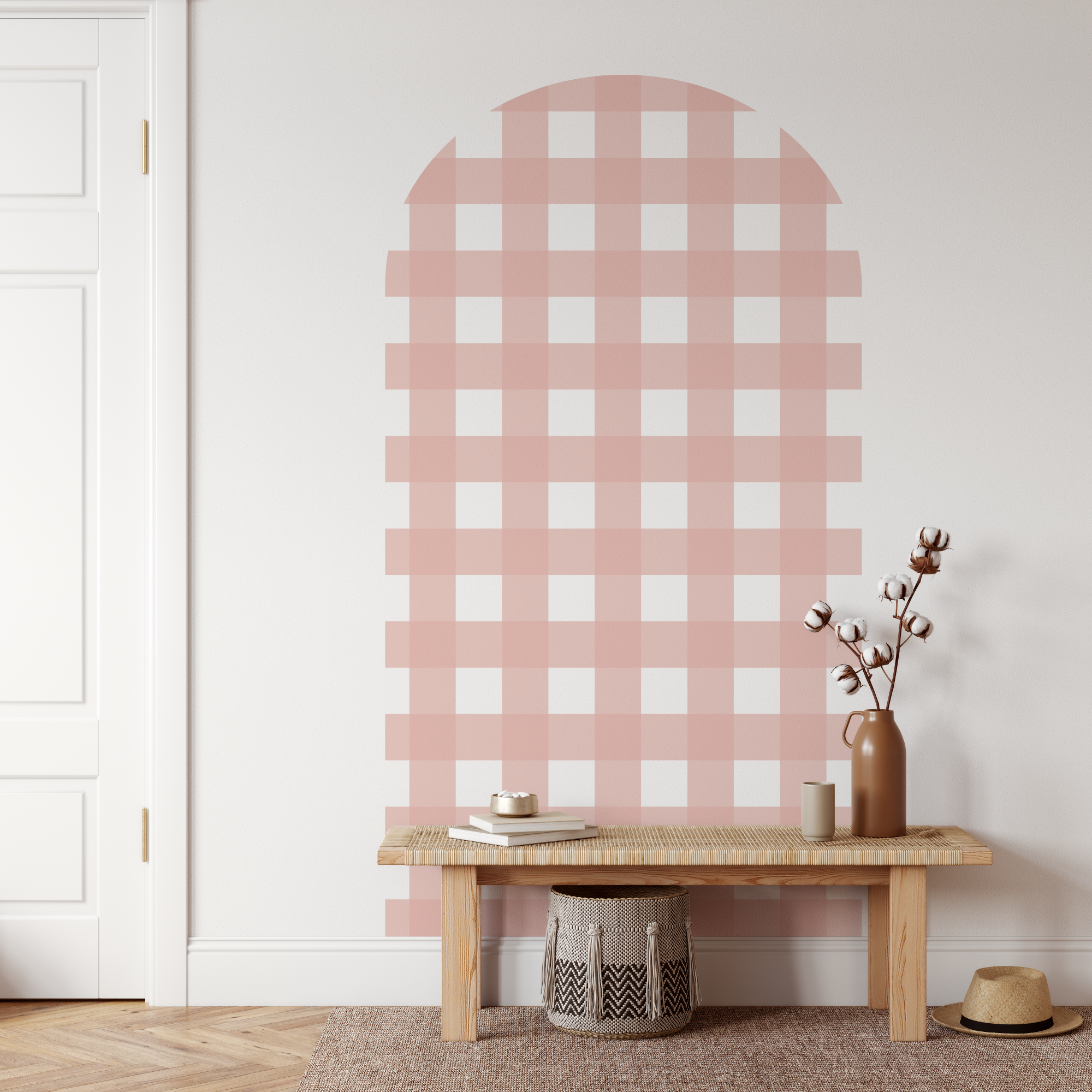 Gingham Check Petal Pink Arch Decal